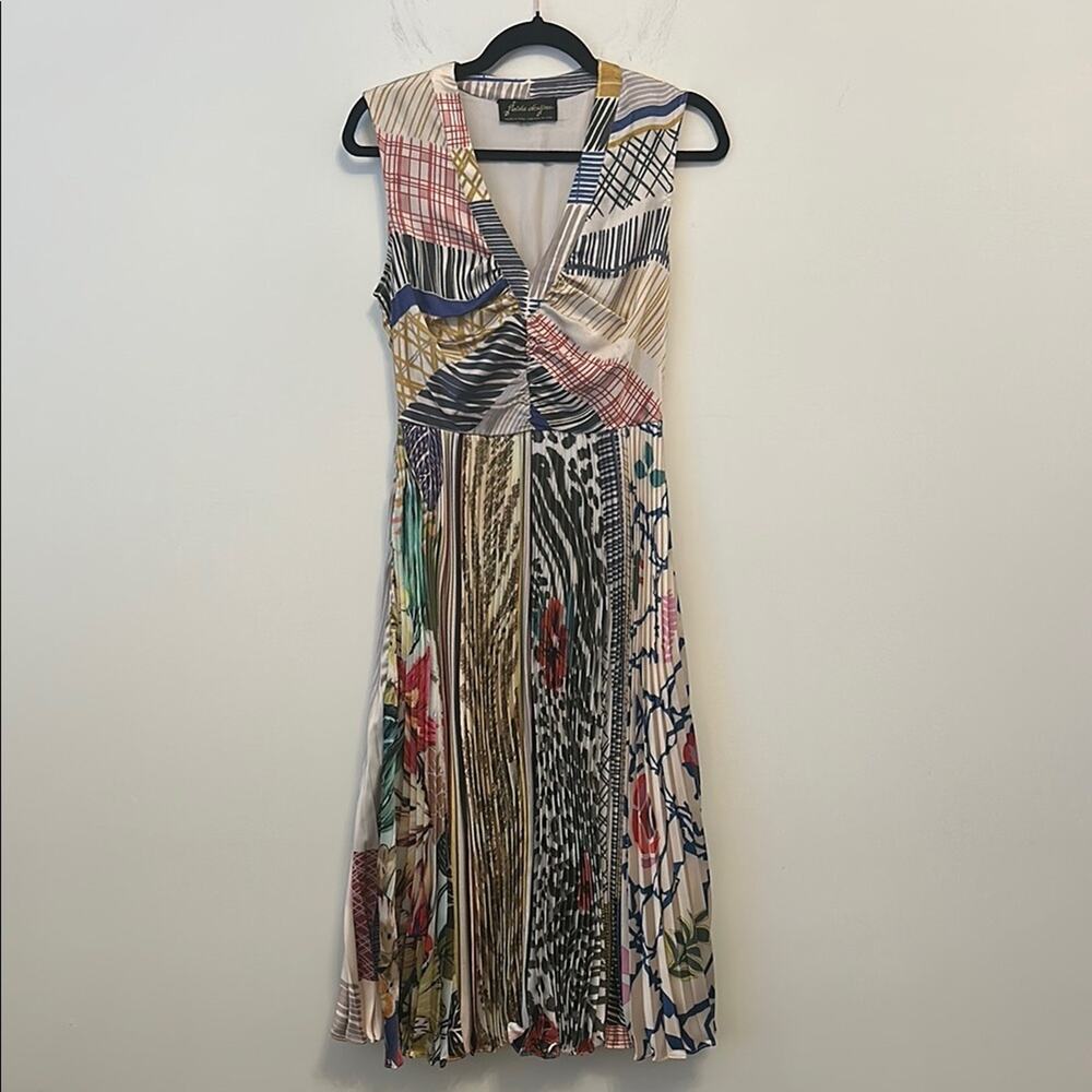 Geisha Designs Striped and Patterned Dress Pleated Skirt Unique Size 2